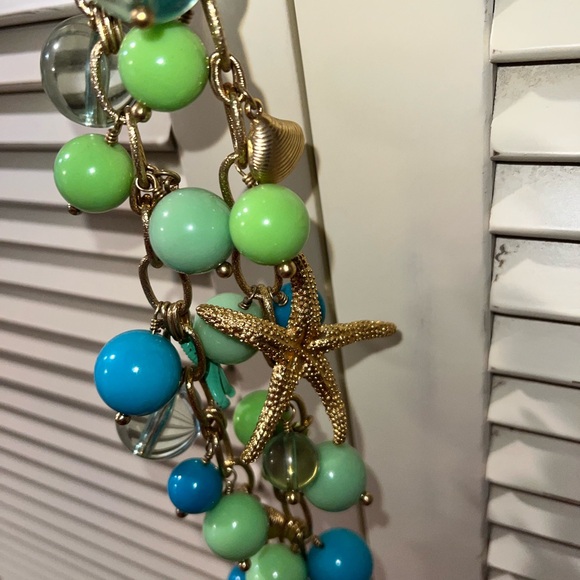 J Crew Bubble Chunky Starfish Green Blue Charm Gold Tone Adj. Necklace 30" - Picture 7 of 7